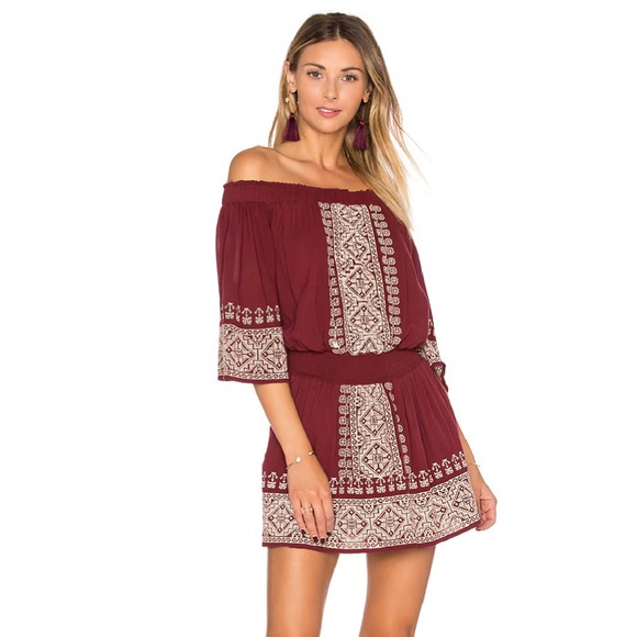 TULAROSA REVOLVE OFF-THE-SHOULDER EMBROIDERED MINI DRESS - Picture 1 of 9
